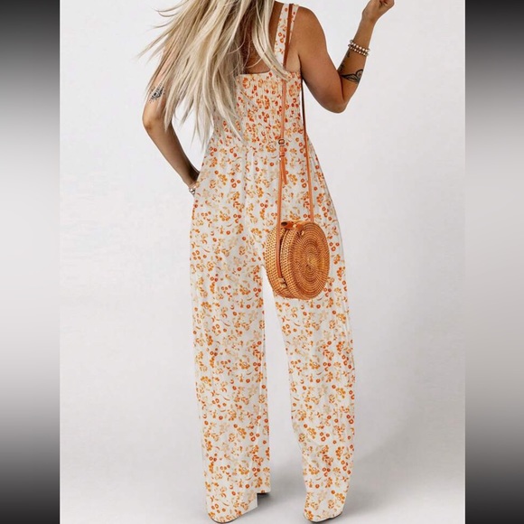 Boho Floral Print Wide Leg Palazzo Pants Jumpsuit - Picture 2 of 5